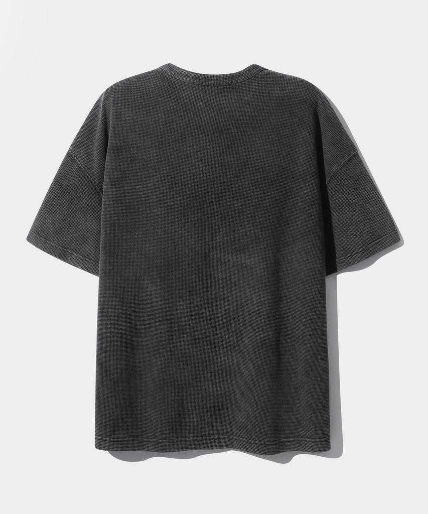 Dimiteulibeullaeg Asi Essential Waffle Henley Neck Short Sleeve T-Shirt_Pigment Charcoal