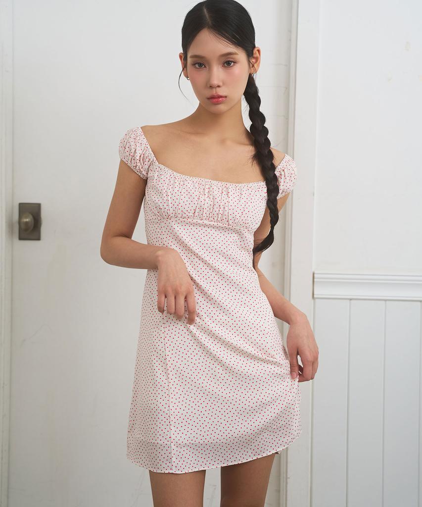 Limekeu Heart Rain Puff Mini Dress White