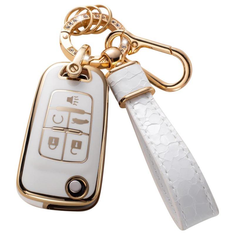 Autoschlüsselabdeckung mit goldenem Rand und Steinmuster, mit Schlüsselanhänger