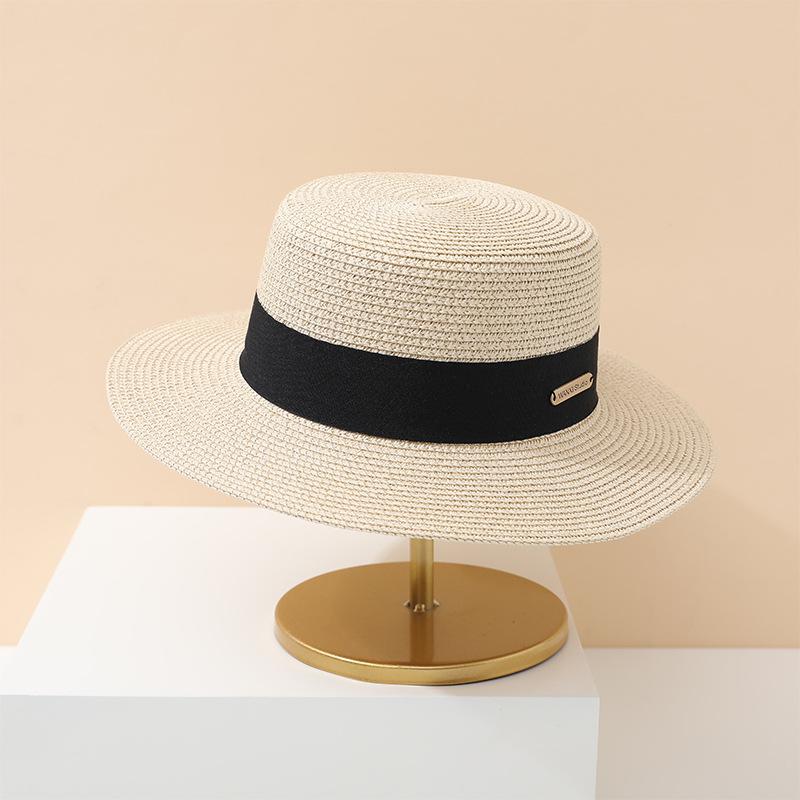 Elegant Korean Summer Straw Hat for Women Flat Top Sunshade French Style Casual Trendy Street Wear Versatile Gift