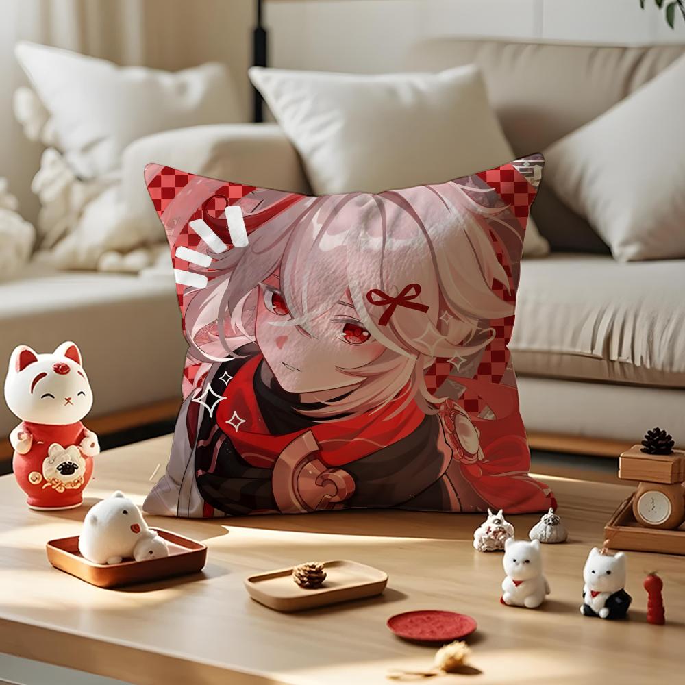 Game Genshin Impact Kazuha Cushion Cover Silky Short Plush Invisible Zipper Dustproof Sofa Pillow Case for Home Decor
