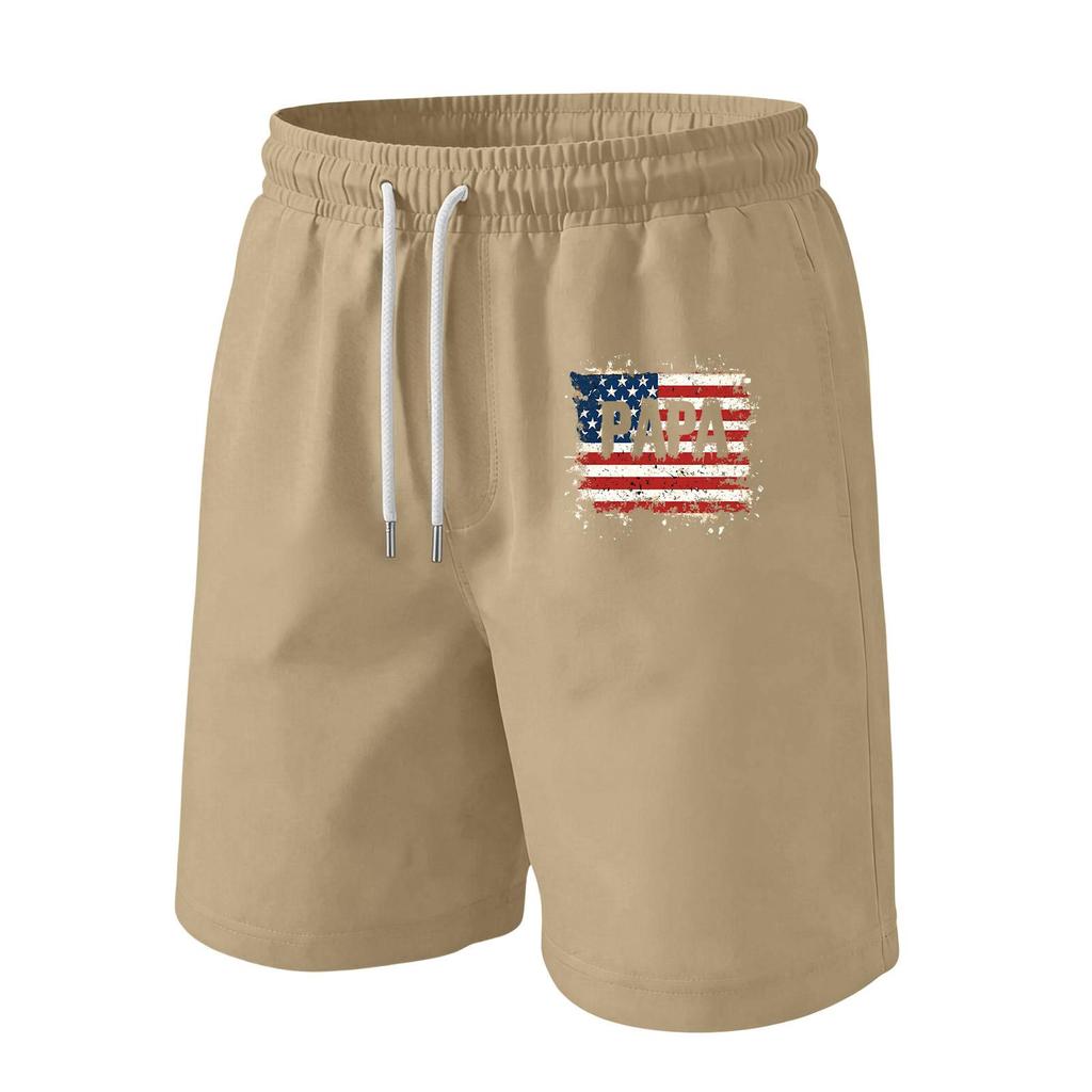 Men Drawstring Waist Casual Shorts with Flag Print Relaxed Fit Lightweight Soft Fabric Elastic Waistband for Daily Wear