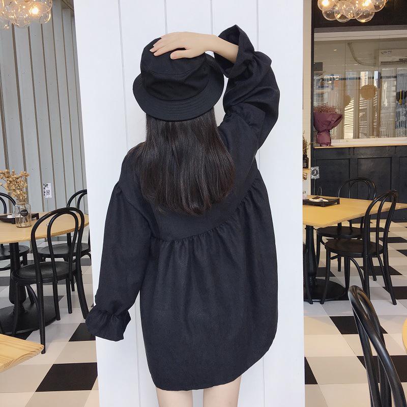 2025 Frühling/Herbst Damen Koreanisch-Japanischer Stil Schnürkleid Trompetenärmel Midi-Kleid