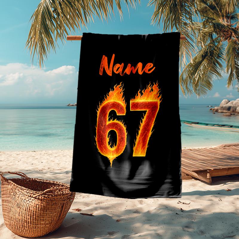Custom Name Ultra-Soft Beach Towel with 67 Theme,Ideal for Pool - Camping, Diving - Perfect Travel Essential, Vibrant Beach Towel.