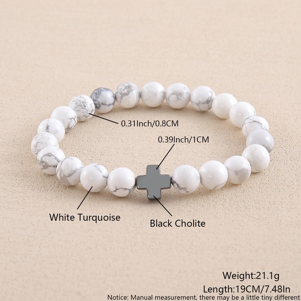 Natural Stone Beaded Bracelet With Cross Geometric Design For Men And Women