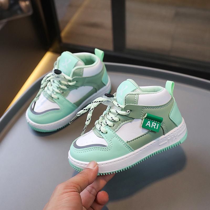 Children's Sneakers, New Girls' Solid Soles, High-top Shoes, Kids Velcro Casual Shoes, Boys' Basketball Shoes