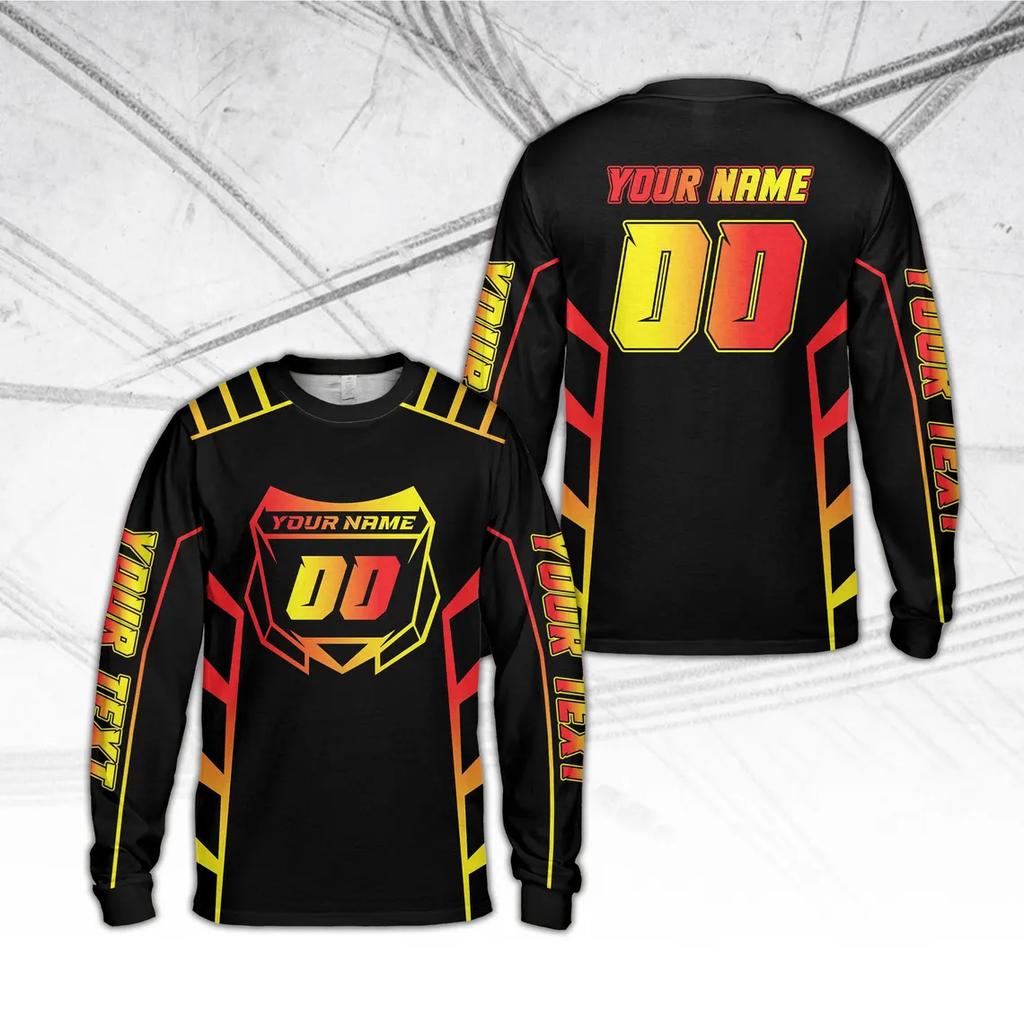 Custom Name Number Gradient Motocross Jersey Long Sleeve Racing Shirt Personalized Text Dirt Bike Sports T Shirts For Men Women