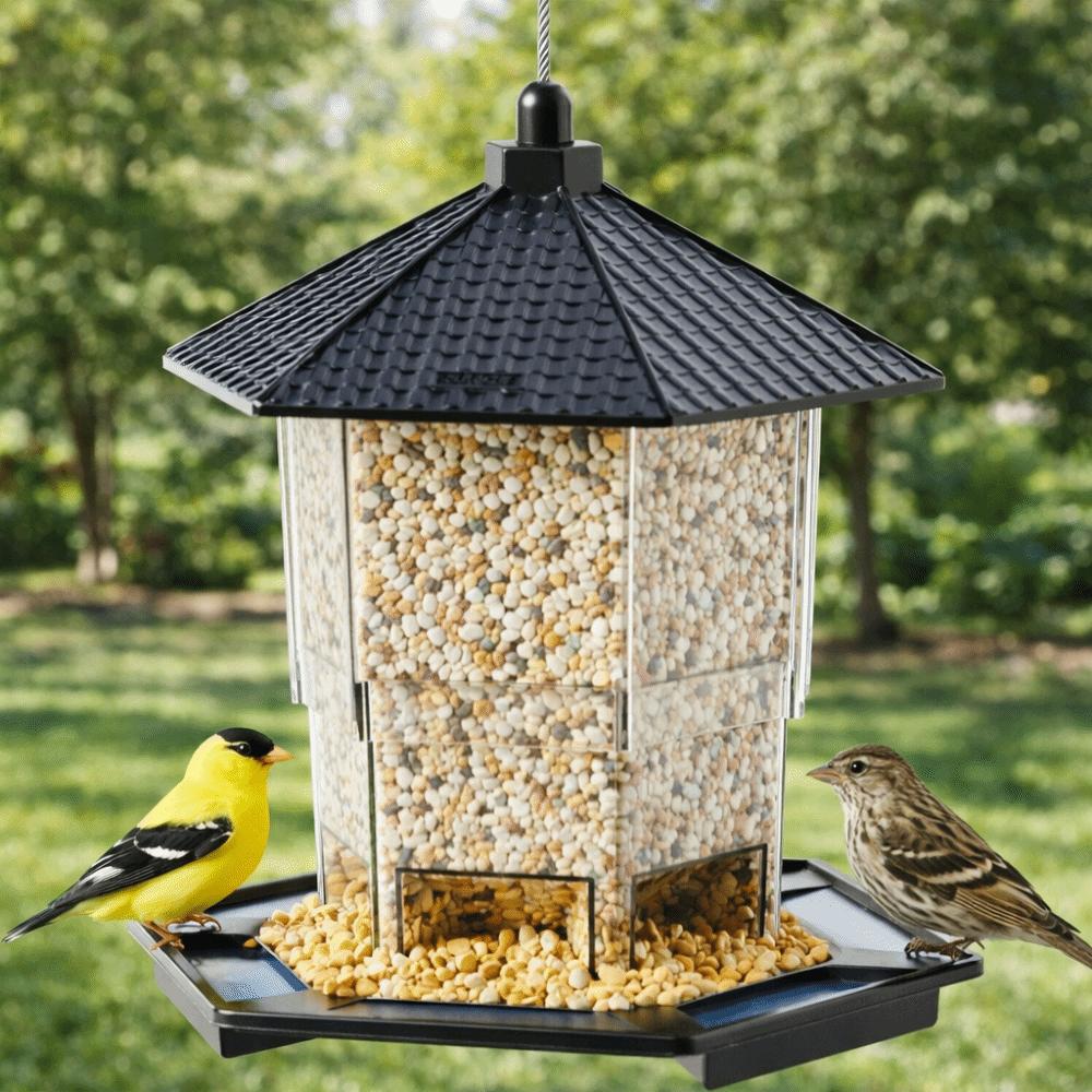Tower Shape Hanging Bird Feeder Transparent Bird Food Container Bird Food Dispenser  Yard