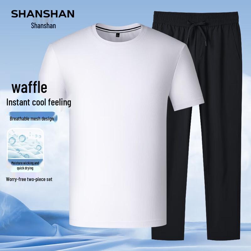 

Men s Waffle Quick-Dry Summer T-Shirt & Pants Set 3XL