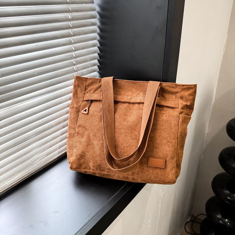 Large Capacity Corduroy Shoulder Bags for Women Outing Versatile Ladies Work Handbags College Style Student Girls Book Tote Bag