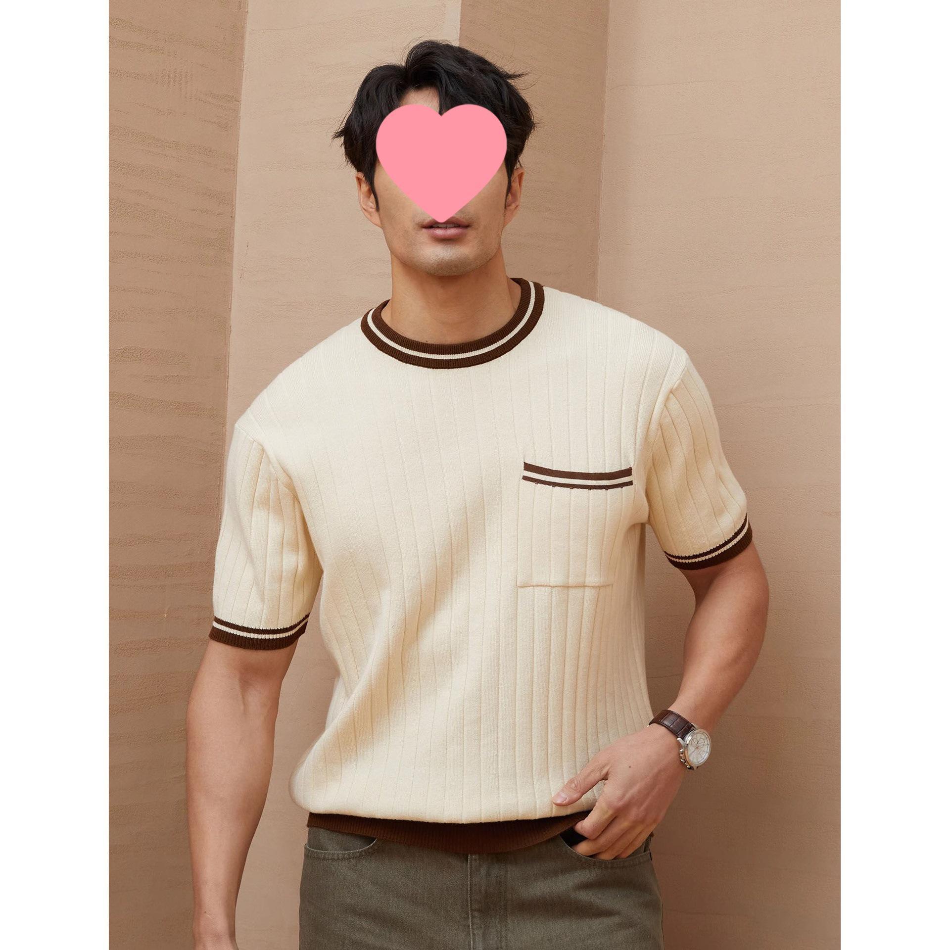 Men s Color Block Slim Fit Business Casual Knit T-Shirt L