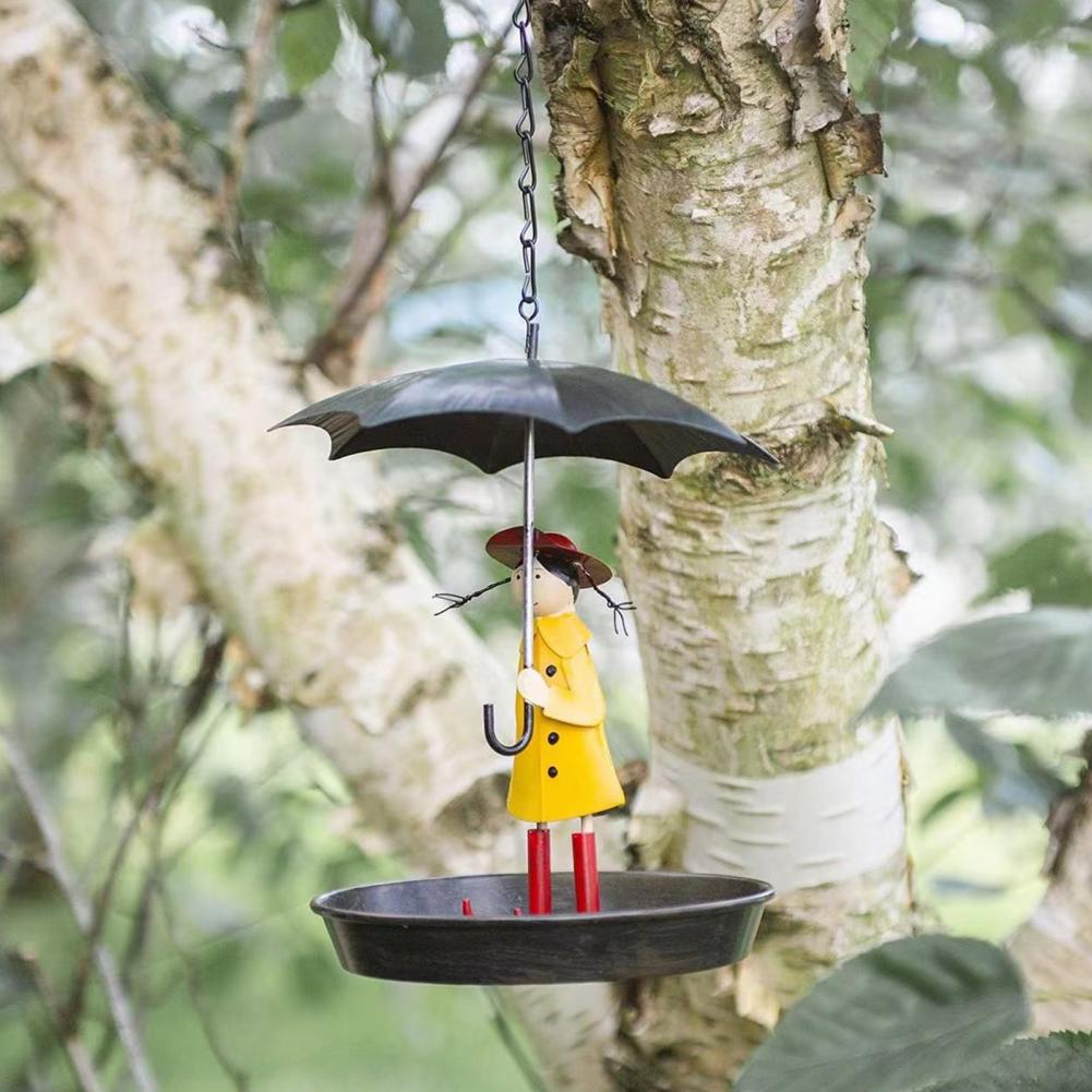 Durable Bird Feeder Light Metal Bird Feeder Metal Chain Hanging Bird Feeder Set with Girl Umbrella for Outdoor for Hummingbirds