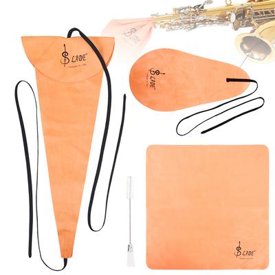 4 Stück Baumwoll-Saxophon-Reinigungstuch-Set mit Schalllochbürste Orange Hochabsorbierendes Innenkammer-Tuchset