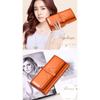 Pure leather three fold women's wallet, long buckle leather, cowhide, multi slot large capacity Korean version women's wallet, leather wallet
