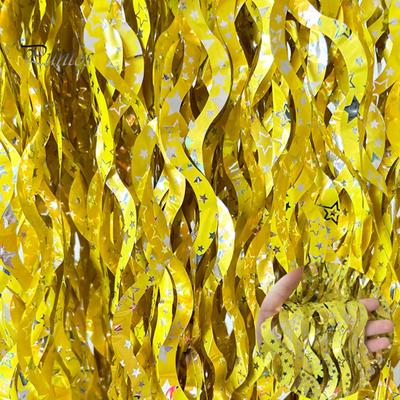 3Pcs Wavy Tinsel Foil Fringe Rain Curtain Star Print Wave Shape Rain Curtain Photo Booth Props Mermaid Birthday Party Decorations