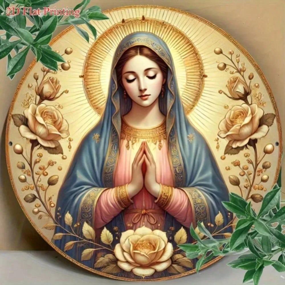 Metal Painting Religious Decor Golden Halo Roses Fade Resistant Church Altar