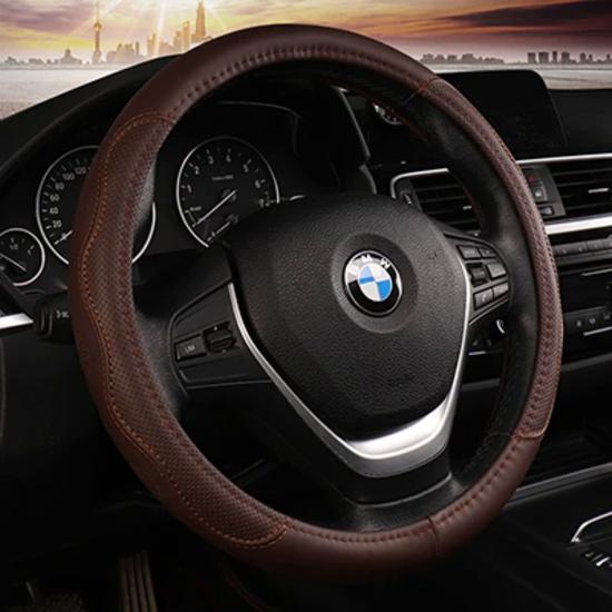 DERMAY Black Car Sport Steering Wheel Cover Leather Auto Steering Covers Universal 37-38cm Wheel Covers Car Inter Accessories