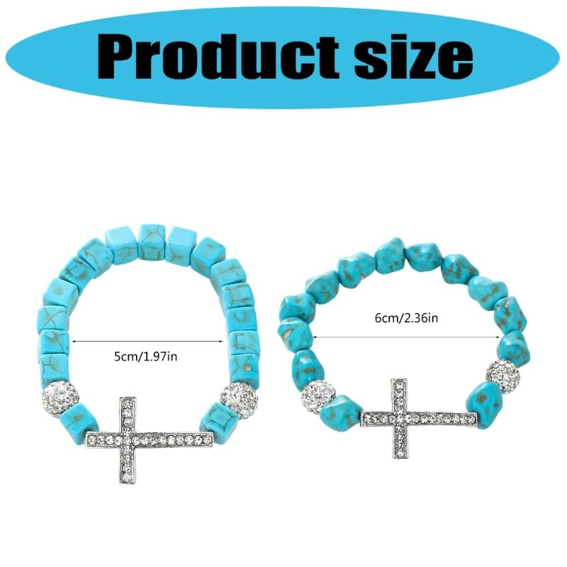 Flexible Crosses Designs Bracelet Irregular Turquoise Beads Stretchable Metal Jewelry Unisex Fashion Gift