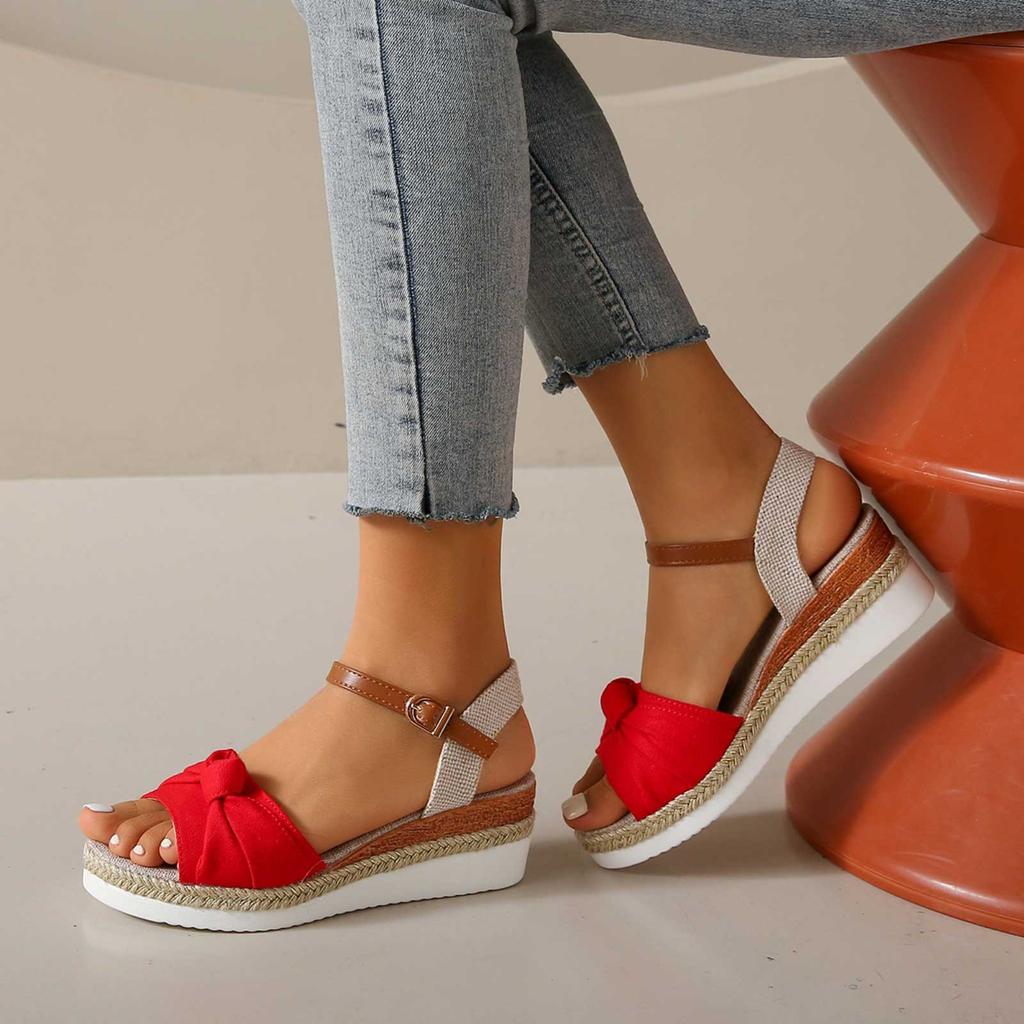 Cute Women Sandals Women'S Summer Fashion Roman Open Toe Bow Sandals Casual Comfortable Fish Mouth Wedge Sandalias De TacóN