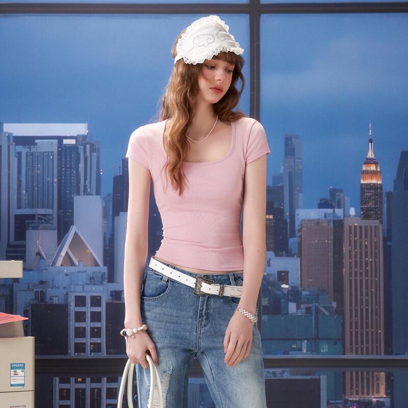 unifree 2026 Summer Street Chic Slim-Fit Square Neck T-Shirt