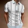 Slim Fit Striped Short-sleeve Polo, Half-zip, Casual Style