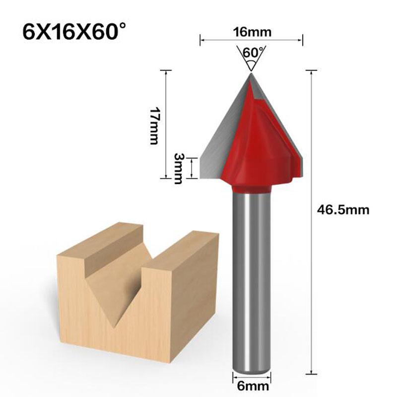

1 шт. 6 мм V бит с ЧПУ, твердосплавная концевая фреза, вольфрамовая сталь, деревообрабатывающий фрезерный станок, 3D фреза для дерева, МДФ, 60, 90, 120, 150 градусов 6*16*60 красный