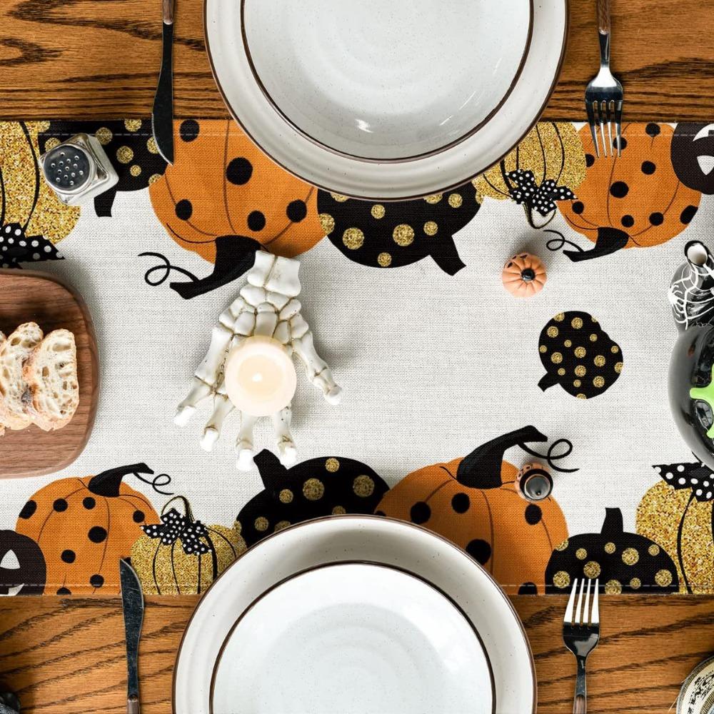 Anti-Slip Table Runner Ghost Pumpkin Bat Placemat Horror Tablecloth  Dining Table