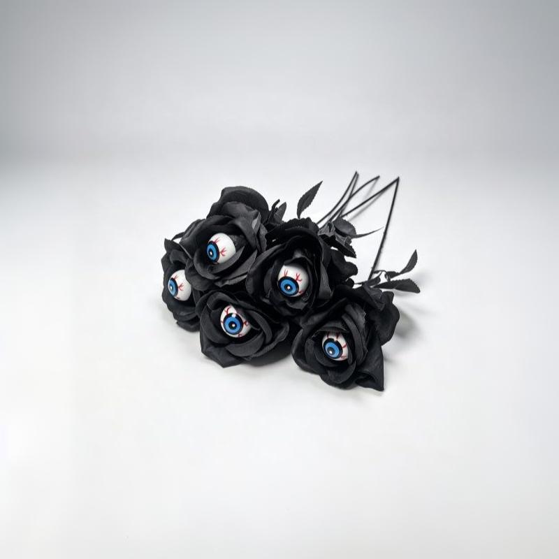 1Pc With Eyeball Halloween Eyeball Rose Simulation Handmade Eyeball Fake Flower Exquisite Artificial Black Rose Accessories