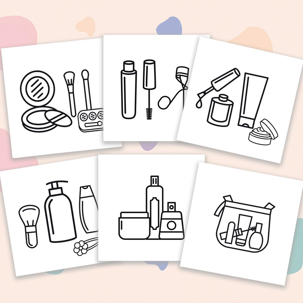 1pc,Cute Coloring Book - 30 Different Cosmetic Elements Patterns,100gsm 8.3x 8.3 Suitable for Anxiety Relief,Gift for Friends