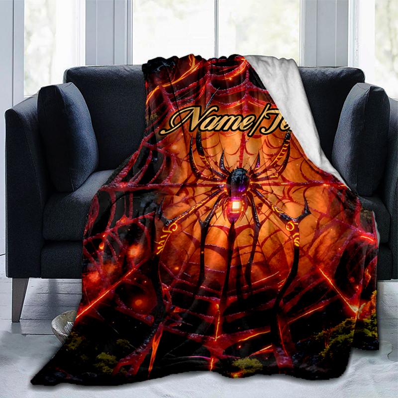 1PC Custom Name "Spooky Web Design" Outdooor Flannel Blankets Throw Blanket All-Season Throw Gift Bedspread for Couch, Bed, Camping Holiday Birthday G