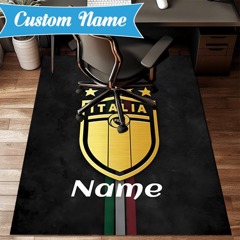 Custom Name Italian Football Crest Rug Game Carpet, Floor Mat for Bedroom Living Room Entryway Rug, Home Decor Idea Gift for Christmas birthday