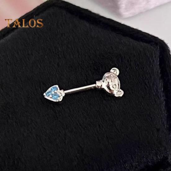 1 PC Boucles d'oreilles à clous Ours de dessin animé et forme de cœur Zircone cubique brillante Boucles d'oreilles pour cartilage pour les soirées en club Anneau de nez sans pas de vis