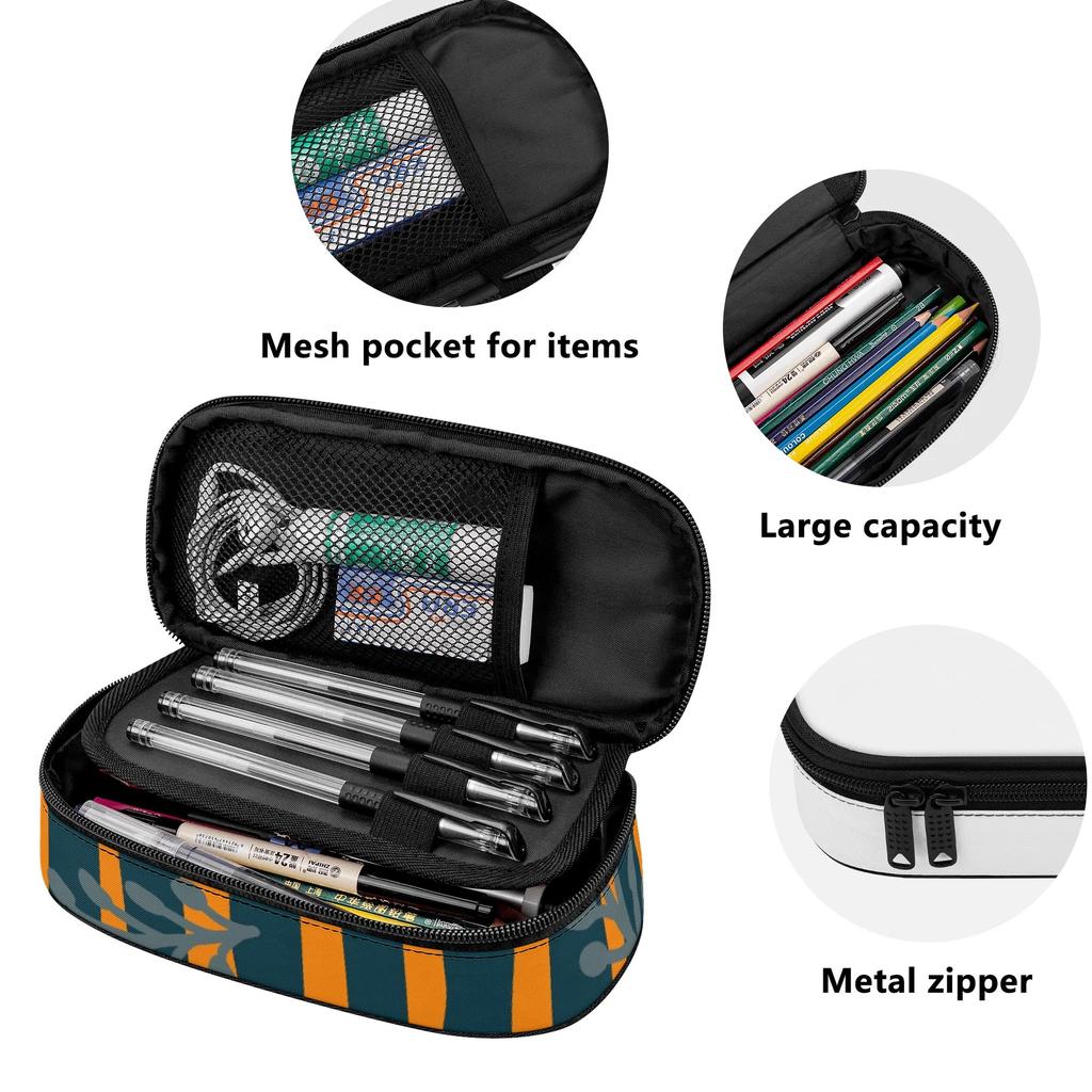 Pencil Bag Durable 300D Polyester Roomy Interior Secure Zipper with Main Pocket Mesh Layer and Removable Pen Divider for Students