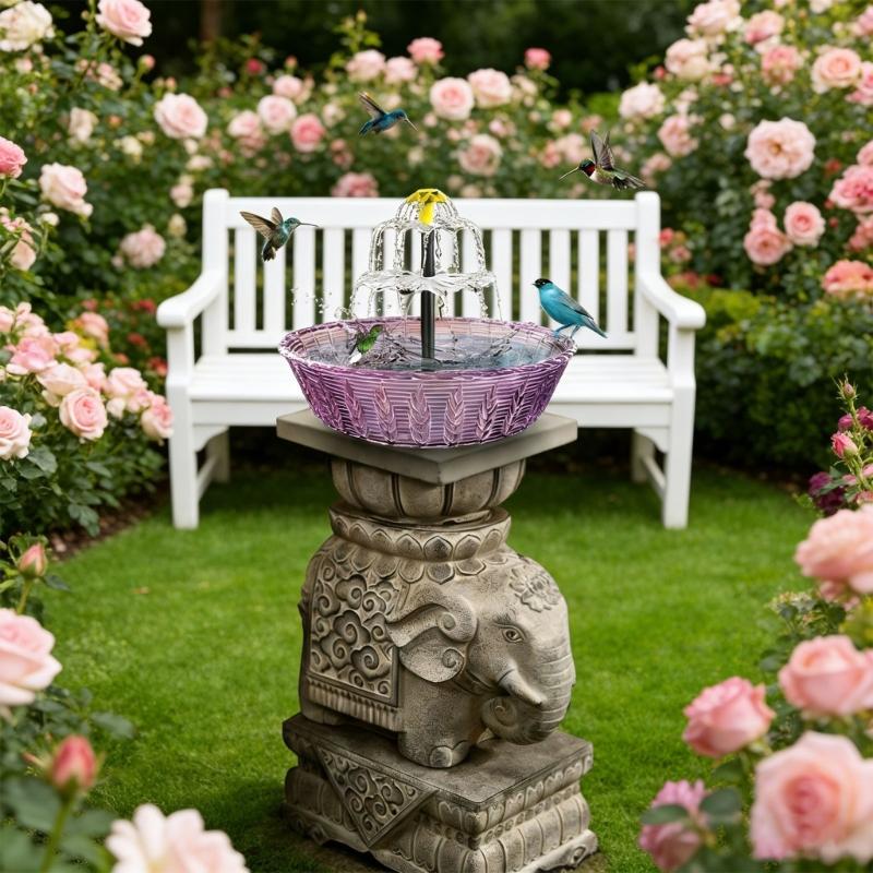 Solar Powered Plastic Outdoor Fountain Bird Bath Featuring Dynamic Water Display Creating Mesmerizing Curtains for Garden Relaxation
