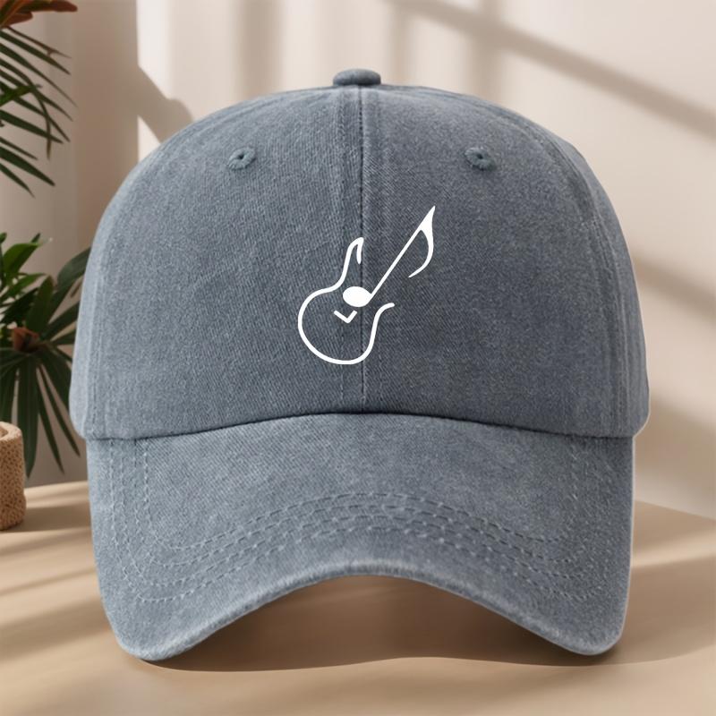 Musical Note Guitar Print Baseball Cap Stylish Street Rock HipHop HatClassic Washed Retro Adjustable Comfortable Outdoor