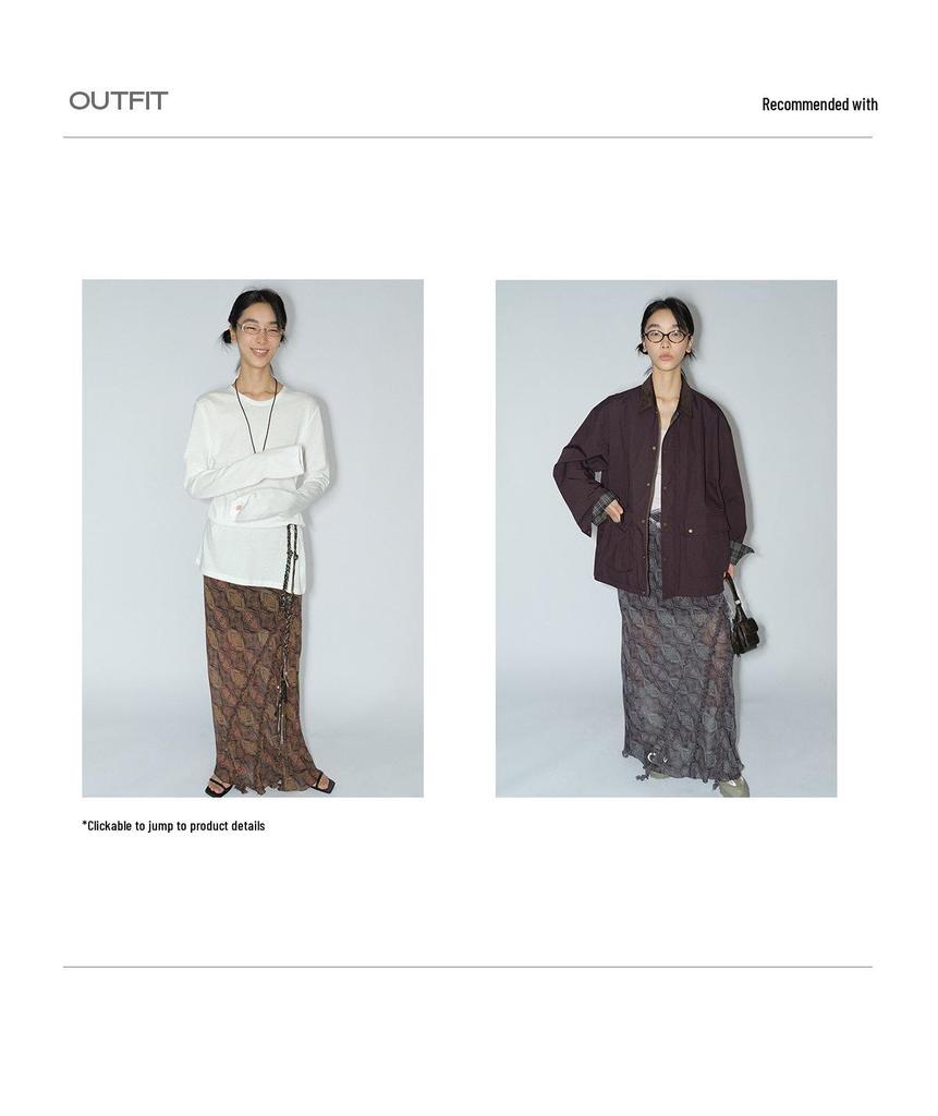 [Shishi] Women's Geometric Print Bias-Cut Long Dress with Ruffle Trim V8039