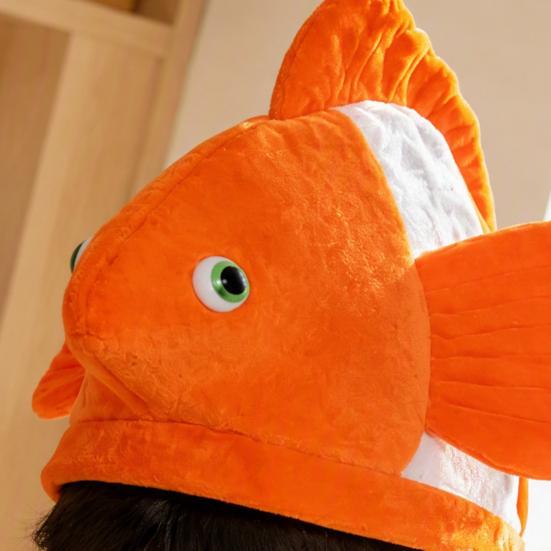 Adults Animal Hat Plush Clown Fish Hat, Halloween Clownfish Costume for Kids Adults, Cosplay Headwear Stage Performance Dress-up Party