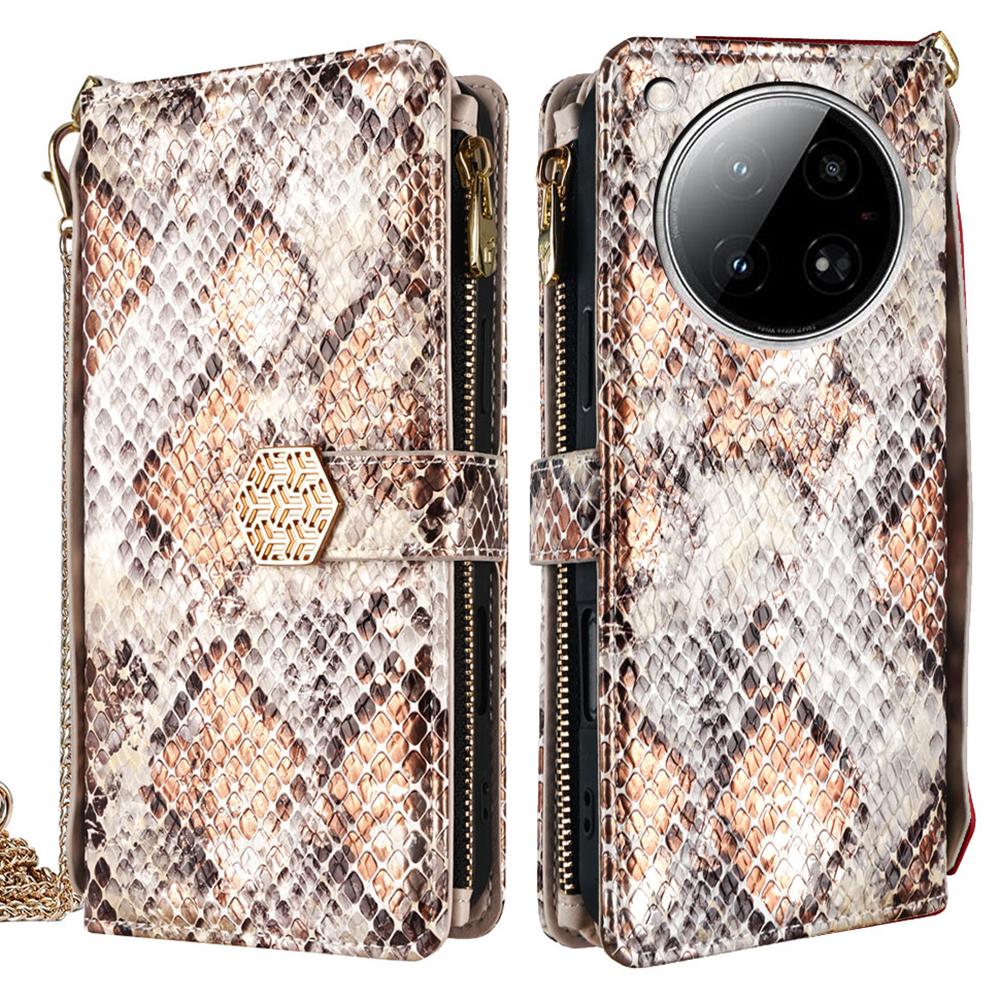 

For Infinix Zero 40 4G Case Snake Skin Texture PU Leather Phone Wallet Cover with Shoulder Strap B
