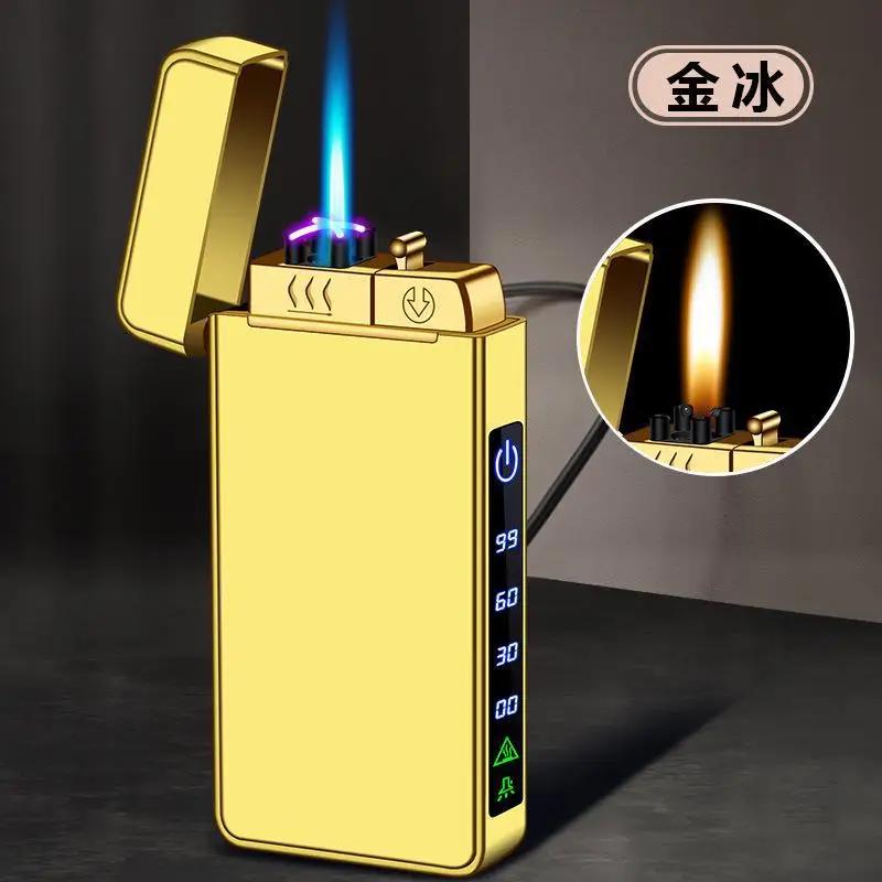 2024 New Metal USB Windproof Lighter Jet Dual Plasma Arc Lighter Gas Electric Rechargeable Lighter Does Not Contain Gas