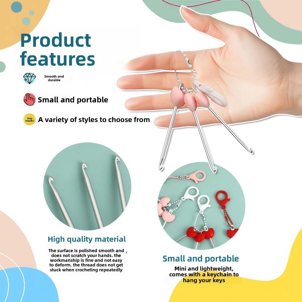 3Pcs/Set Keychain Keyring Crochet Keychain Red Heart Handle Knitting Needles Set DIY Craft