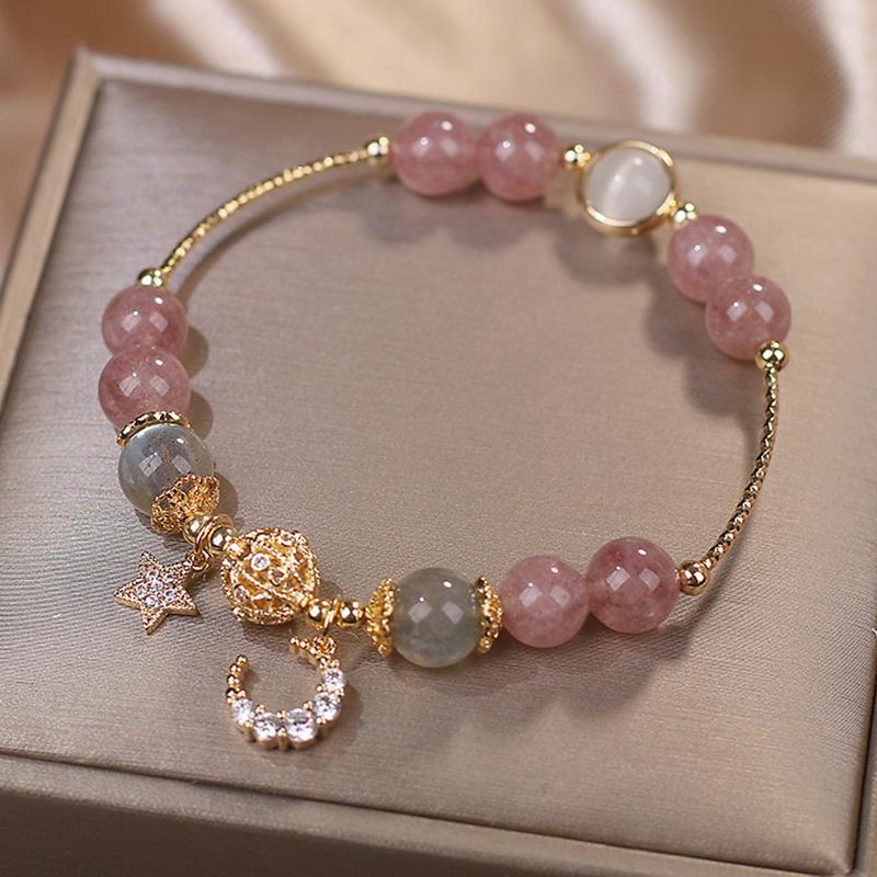 Exquisite Pink Bracelets For Women Cute Star Moon Bracelet Metal Chain Beads Bracelet Sister Girlfriend Gift