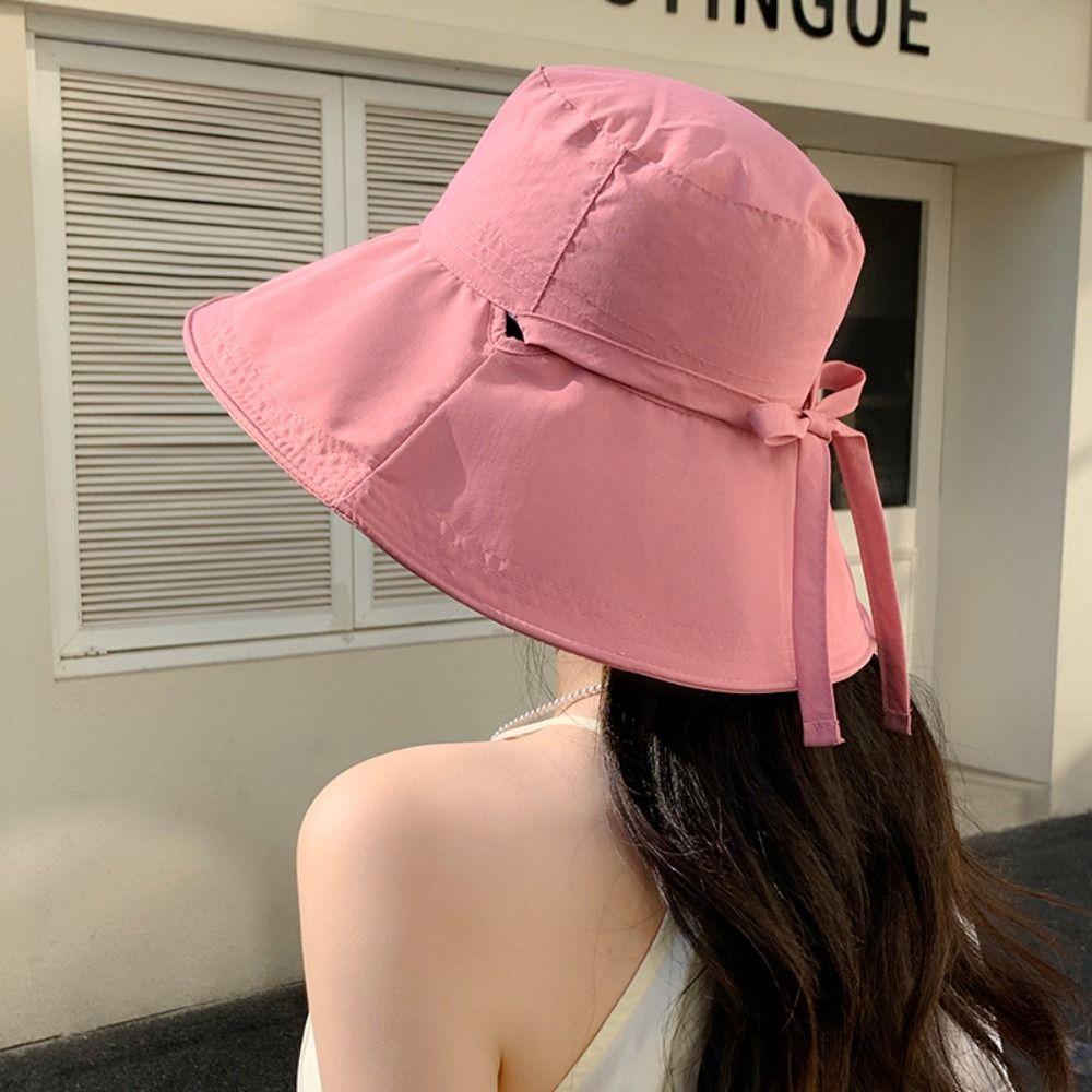 Fashion Lace Up Women Fisherman Hat Ribbon Wide Brim Summer Sun Hat Breathable Solid Color Sunscreen Visor Cap Outdoor