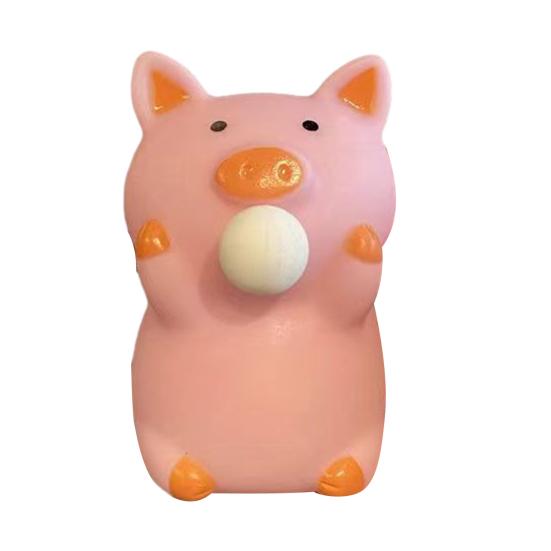 Bubble Blowing Pig Squeeze Toy Stress Relief Cartoon Pig Sensory Toy Soft Stretchy Animal Shape Home Office Desk Toy
