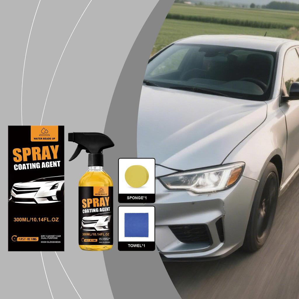 Car Paint Surface Coating Spray Kit for Wet and Dry Cars - Water Spot & Residue Removal, Ceramic Gloss Enhancement.