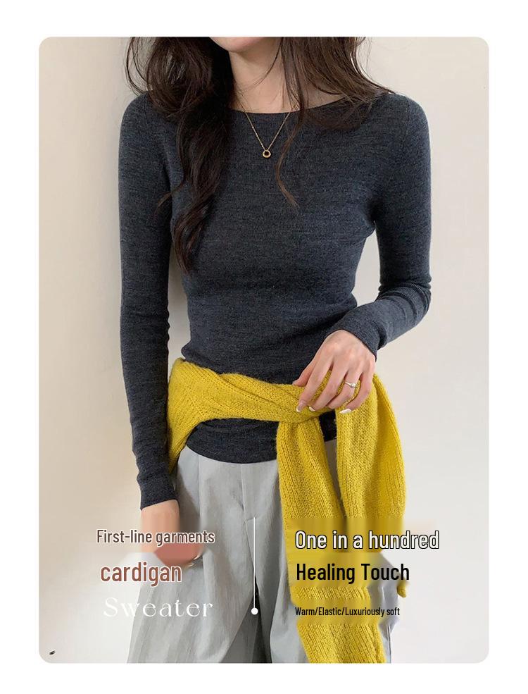 Women's One-Shoulder Wool Sweater - Slim, Comfortable, Solid Color Knit Base Layer, Long Sleeve