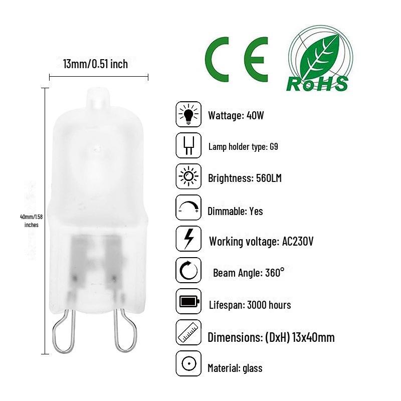 

Галогенные лампы G4/G5.3 для ароматерапевтических ламп, 220 В/12 В, 20 Вт/35 Вт, двухконтактная хрустальная лампочка G9 230V 40W [Frosted]