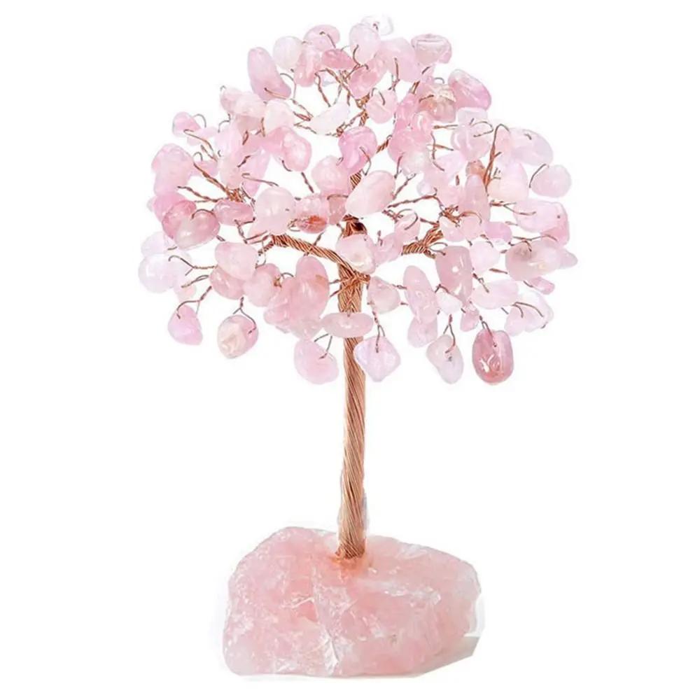 Stone Crafts Crystal Money Tree Copper Wire Fluorite Base Potted Plants Gemstone Reiki Chakra Feng Shui Trees Home Decor