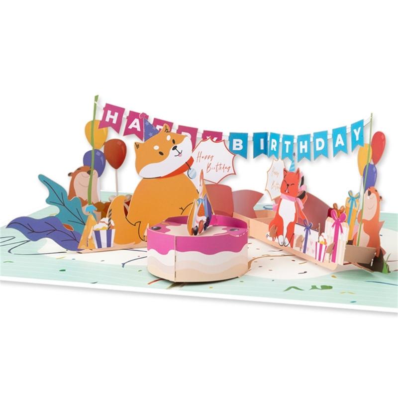 Animal Scene Greeting Card Happy Birthday Card with Matching Envelope Birthday Invitation For Anniversary Baby Showers