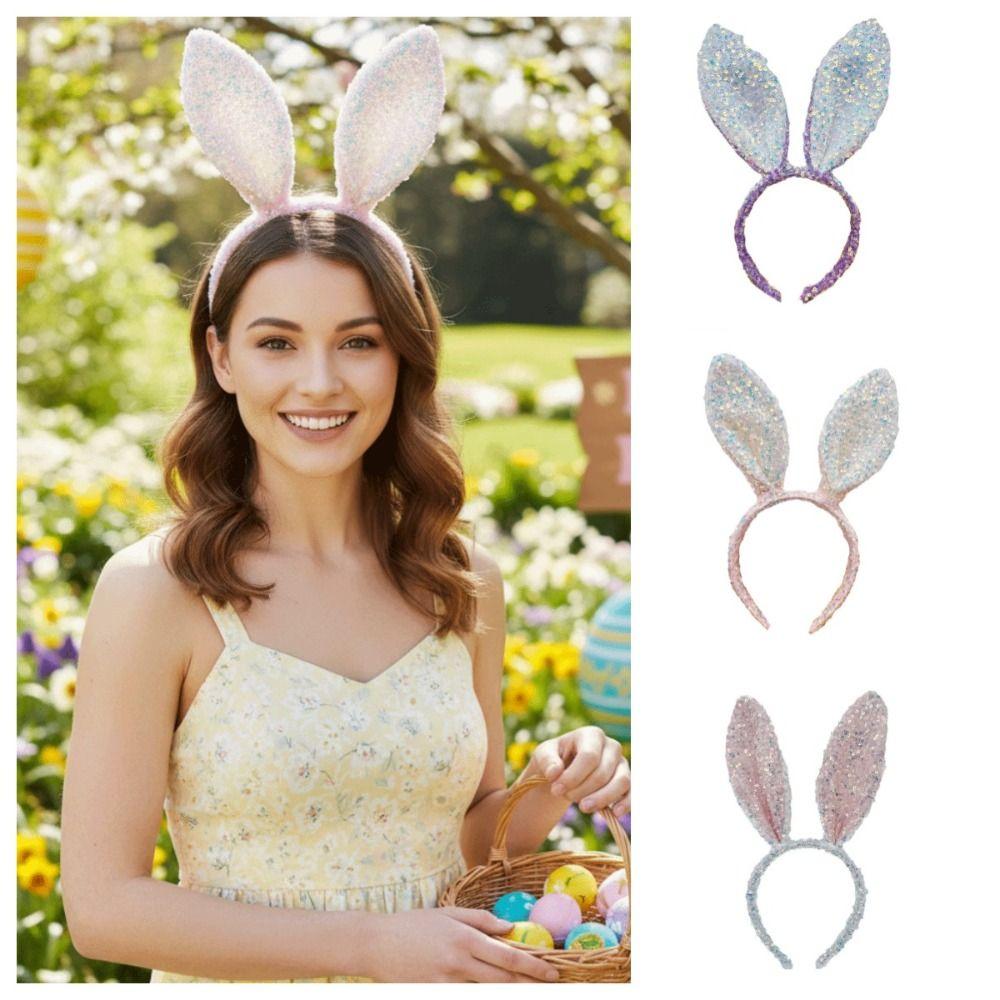 Cartoon Bunny Ears Headband Glitter Rabbit Ear Hairband Fashion Easter Bunny Headband  Girl