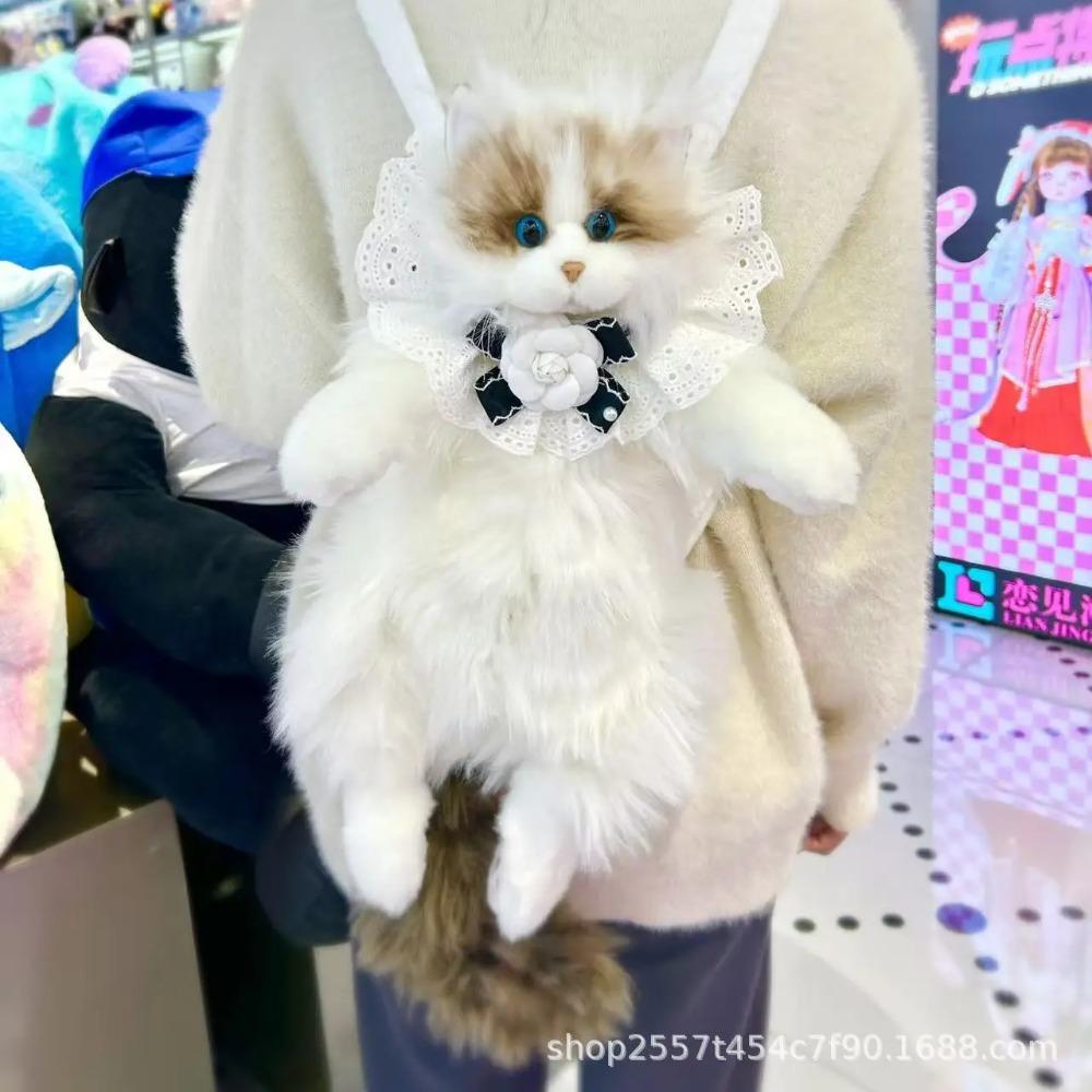 Rucsac Nou Super Realist cu Trei Flori Pisică, Lucrat Manual, Drăguț, Păpușă de Pluș Pisică, Geantă de Cumpărături, Depozitare de Călătorie, Geantă de Machiaj, Cadou